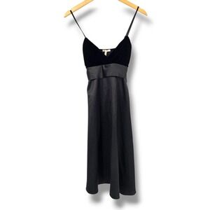 Krafty Black Velvet Satin Midi Dress Adjustable Straps‎ Y2K Party Small